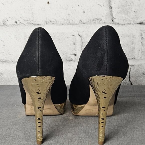 ENZO ANGIOLINI EASULLY BLACK SUEDE GOLD PLATFORM HEEL - Picture 4 of 13